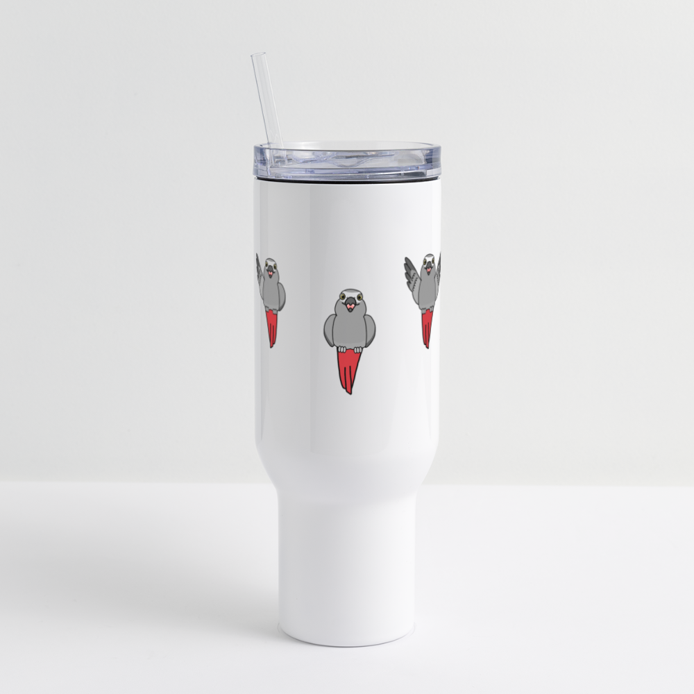 Happy-Go-Lucky Grey 40 oz Travel Tumbler - white