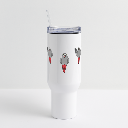 Happy-Go-Lucky Grey 40 oz Travel Tumbler - white