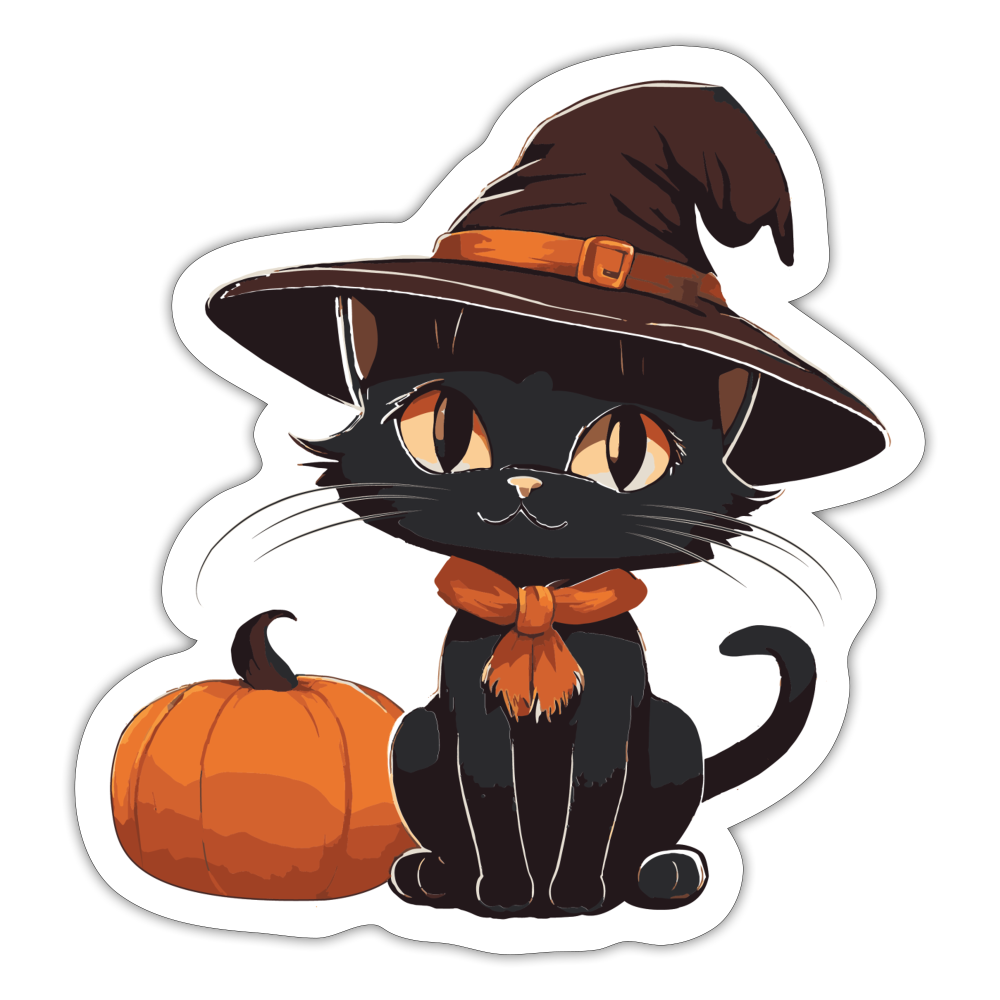 Black Cat Appreciation with Pumpkin Sticker - white matte