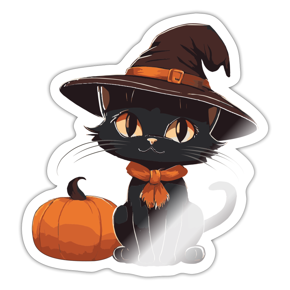 Black Cat Appreciation with Pumpkin Sticker - white glossy