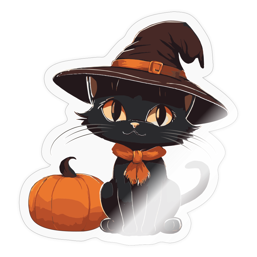 Black Cat Appreciation with Pumpkin Sticker - transparent glossy